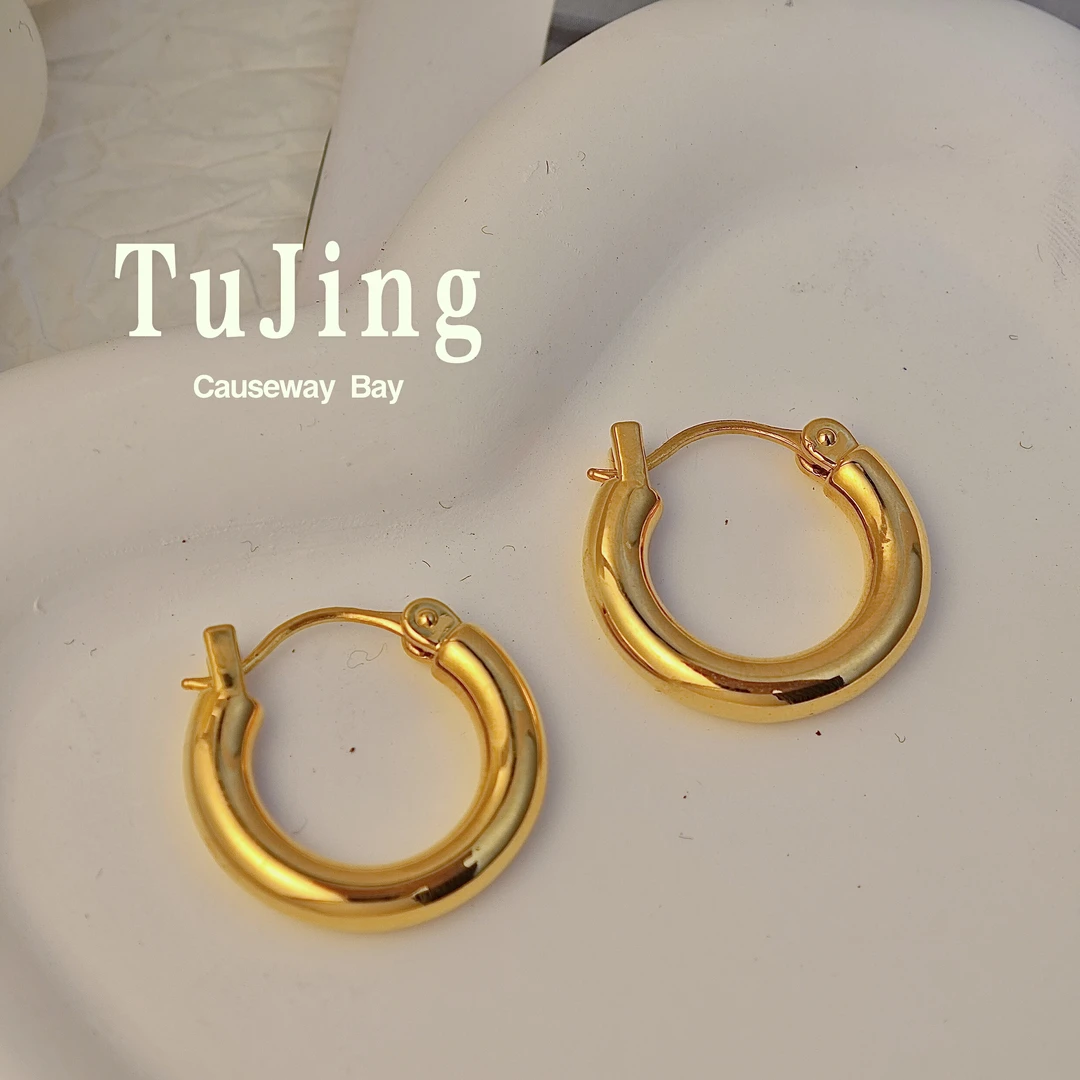 【徒金】足金999素圈耳扣5D无氰精工经典亮面立体耳圈耳环通勤百搭