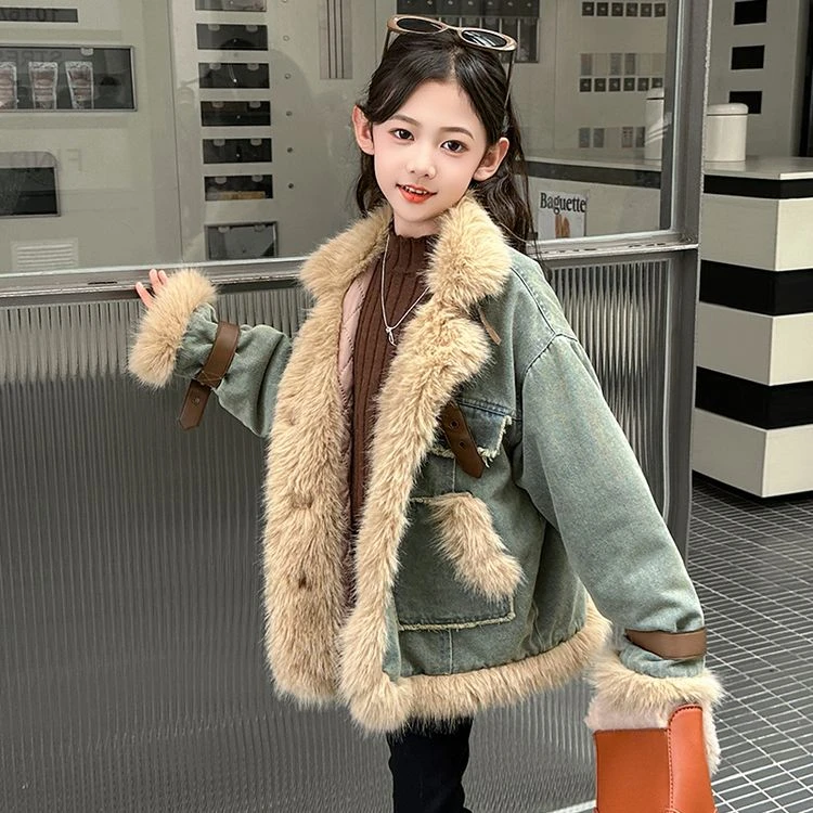 女童秋冬牛仔外套加绒加厚托卡洋气时尚百搭学生中大童韩版保暖