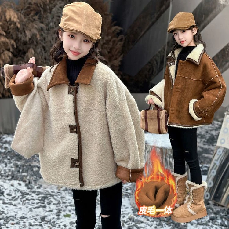 女童秋冬外套两面穿网红洋气韩版加厚宽松保暖百搭时尚中大童