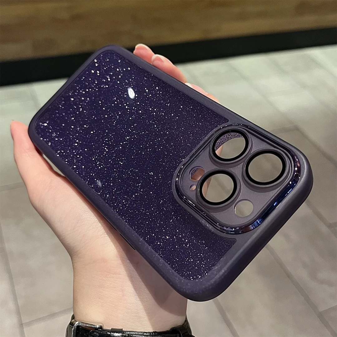 透明镜头全包闪粉适用于苹果iPhone14promax/13手机壳防摔简约ins