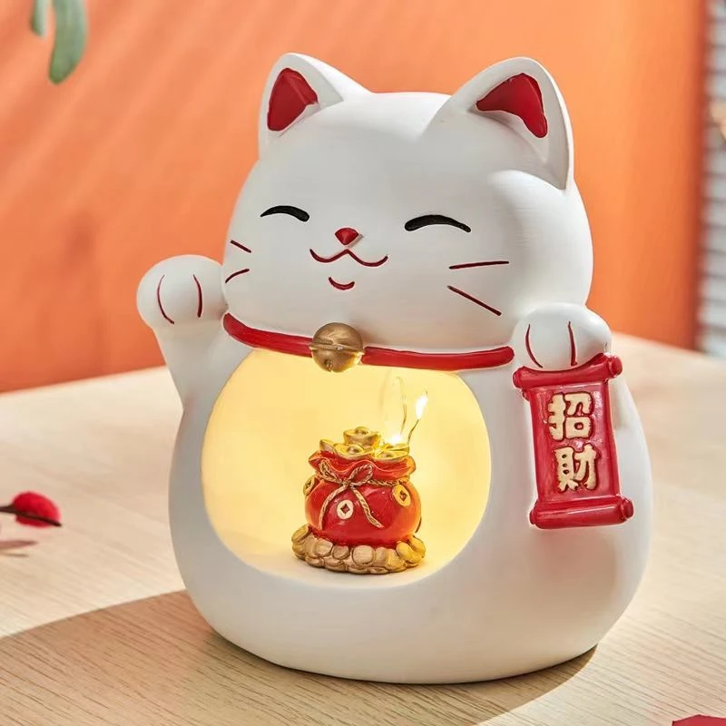 乔迁招财猫小夜灯家用入宅桌面电视客厅酒柜小摆件搬家开业礼物