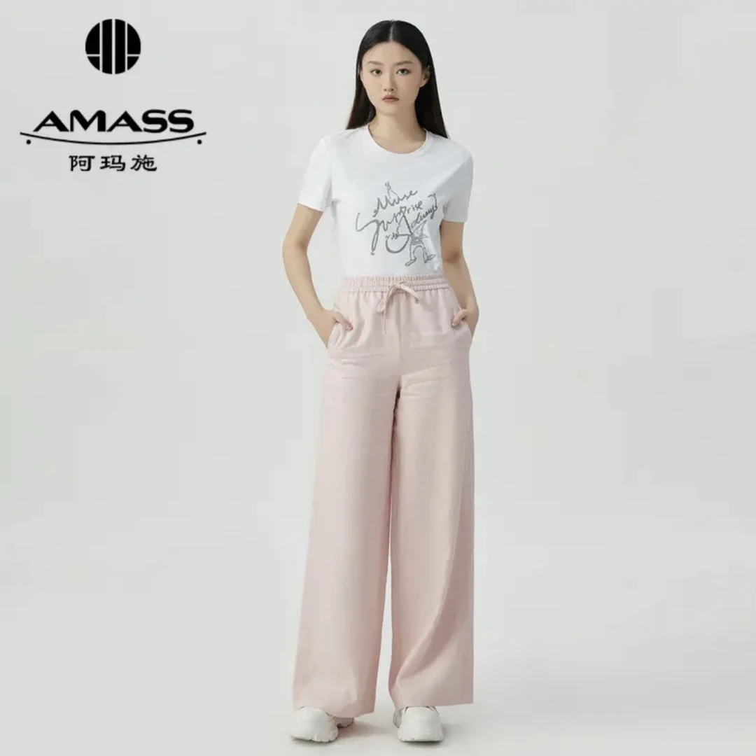 AMASS/阿玛施休闲松紧腰清凉亚麻显瘦5100552-宽松直筒裤印花夏季