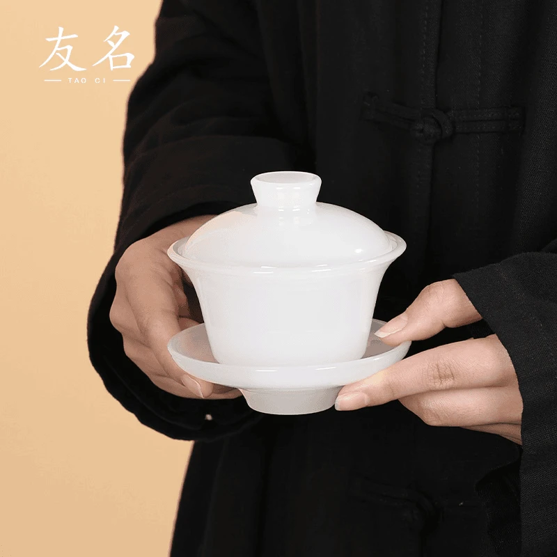 可乐瓷器  纯白琉璃盖碗家用泡茶防烫三才盖碗-1126