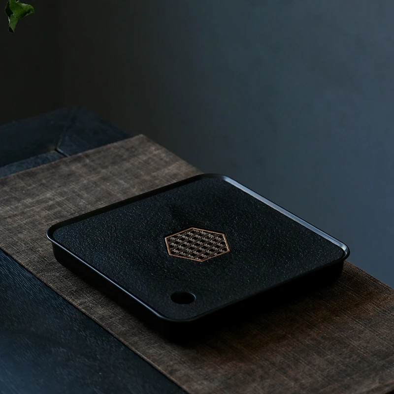 秋香茶具 仿乌金石四方密胺茶盘(20*20)日式储水盘干泡盘@@2853