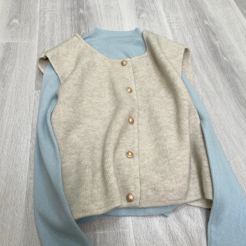 软糯舒适单排扣针织马甲内搭修身显瘦打底衫两件套ins秋冬季新款