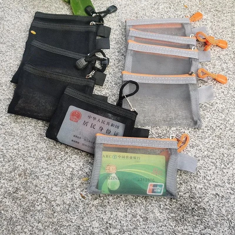 透明尼龙网格拉链包拉链袋物件收纳硬币零钱袋卡片袋银行卡收纳袋