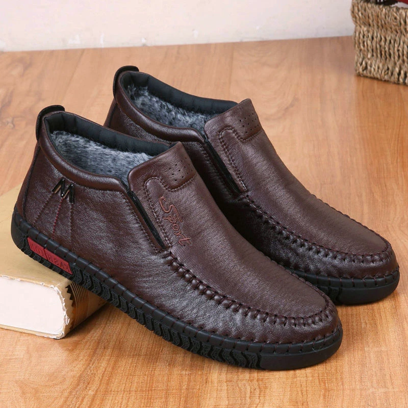 老北京布鞋男冬加绒保暖棉鞋商务休闲平底防滑爸爸棉鞋加肥加大