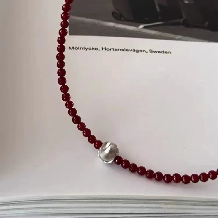 坠链均925银 925银红珠项链
