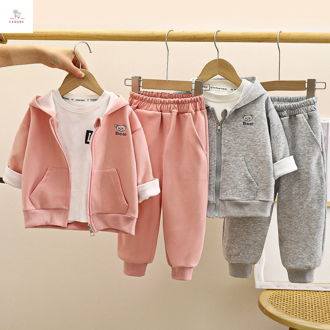 儿童卫衣套装秋季新款宝宝连帽男童拉链开衫女童运动服装童装批发