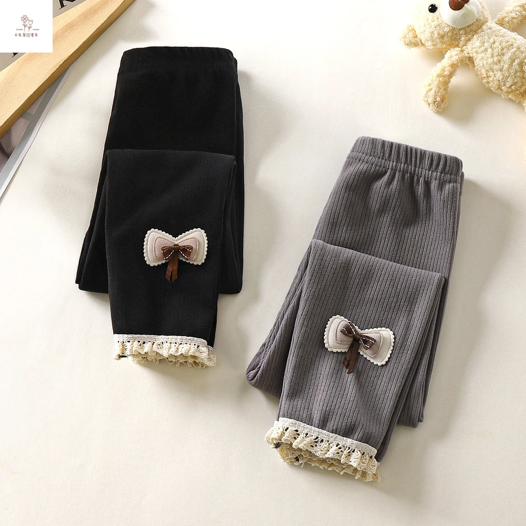 儿童打底裤秋季新款2024女童德绒薄款宝宝外穿花边长裤女孩裤子