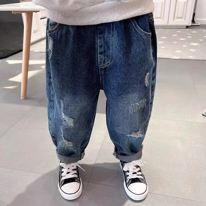 【现货】2023男童新款韩版春秋破洞宽松儿童休闲牛仔裤