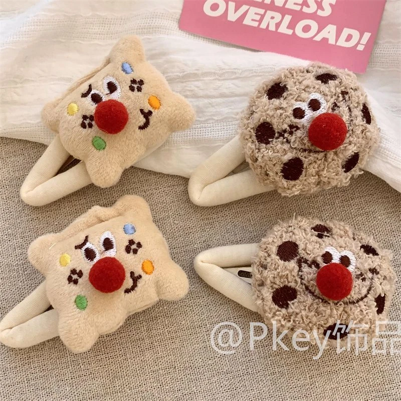 秋冬毛绒可爱红鼻子巧克力曲奇饼干发夹BB夹儿童碎发刘海夹发饰女