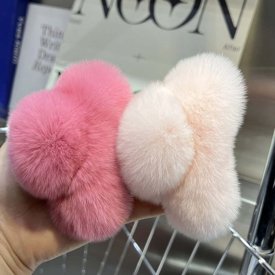 真獭兔毛小号抓夹女秋冬毛茸茸刘海夹盘发爪网红鲨鱼夹子头饰发夹