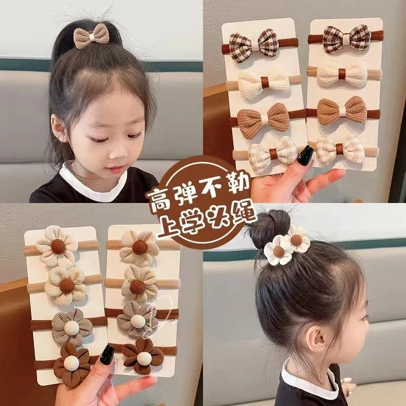 儿童可爱奶咖花朵蝴蝶结发绳发圈女童扎头发皮筋高弹力小女孩头绳