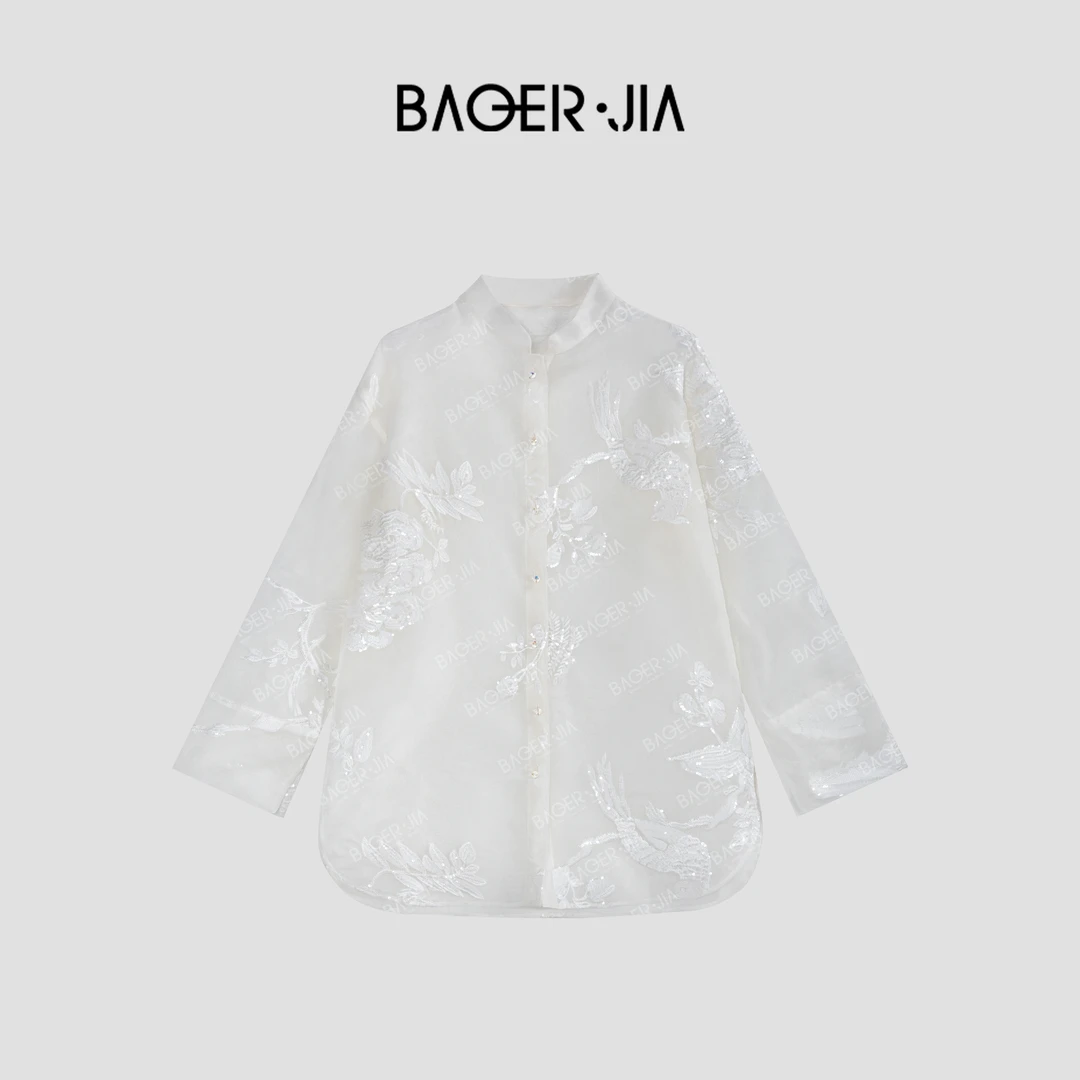19-【冰清玉洁】宝儿家BK30724103春季穿搭款国风针丝提花刺绣衬衫
