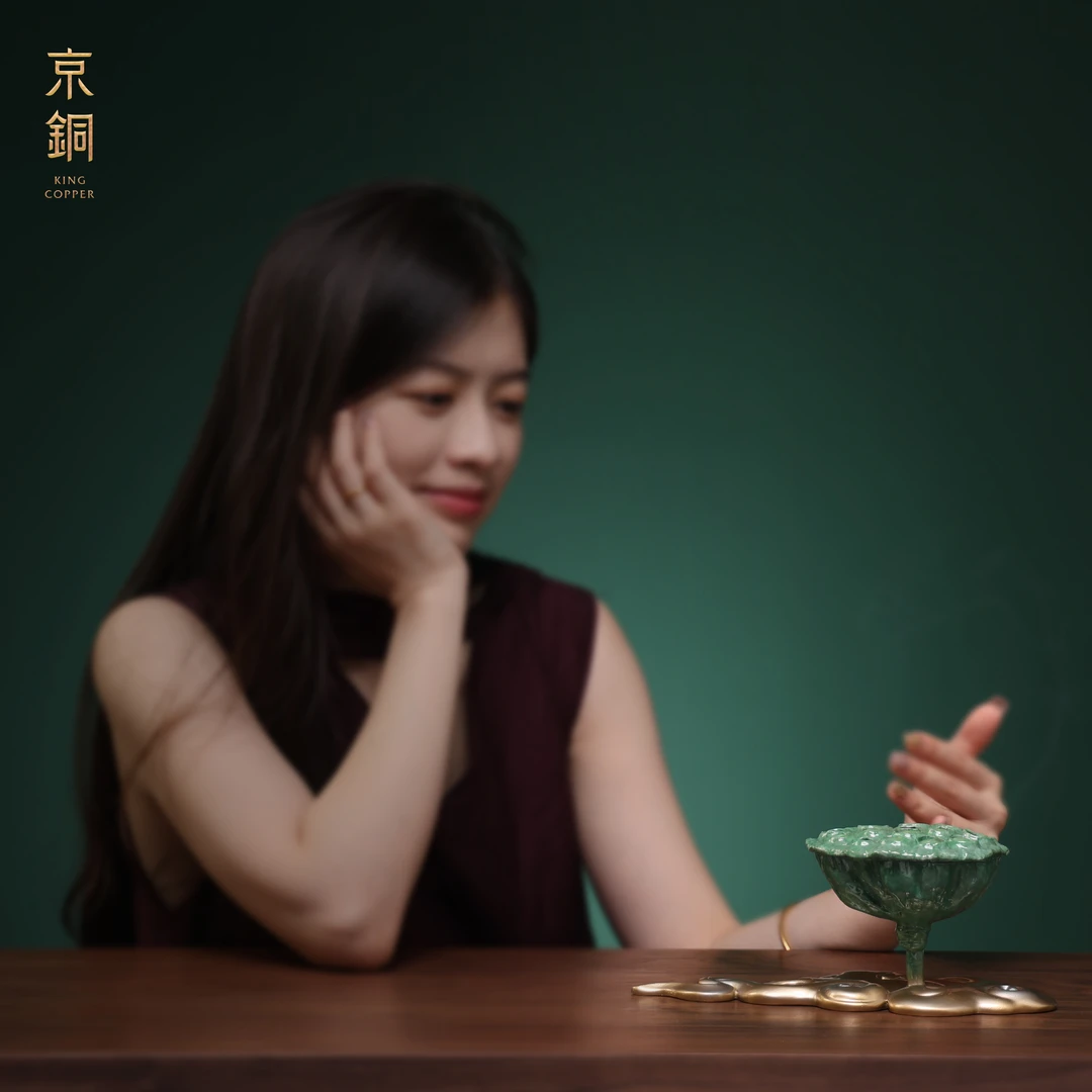 京铜玄关客厅装饰摆件一品青莲禅意香炉香托香道熏香茶室禅室饰品