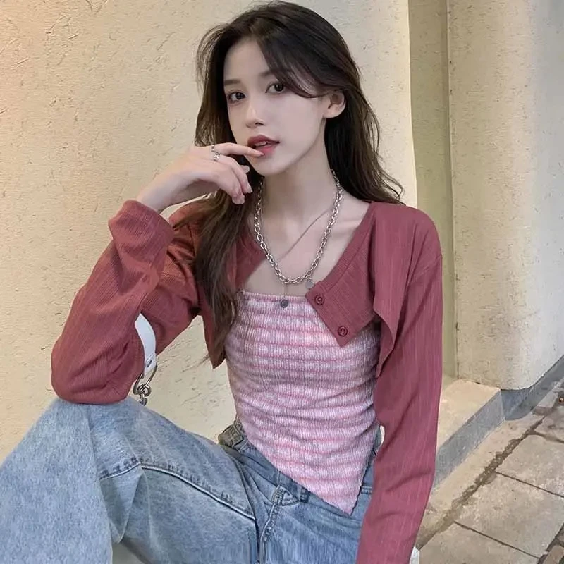 纯欲风辣妹短款上衣女春秋季2023新款小众穿搭洋气小吊带短款背心