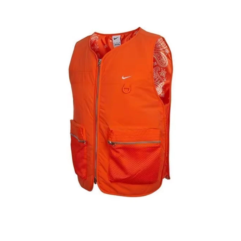 清货 耐克正品 NIKE 数字印花V领拉链无袖马甲 橙色 DV9494-819