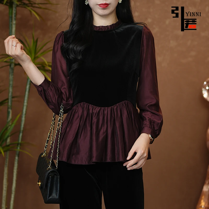 引匿(现货)A126金丝绒复古气质时尚长袖打底衫修身小衫 2025春