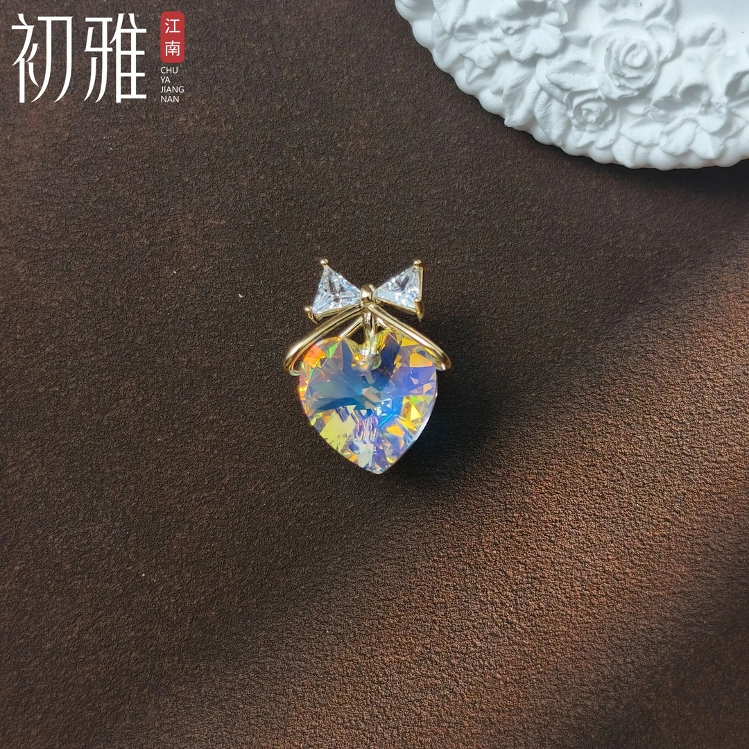 铜仿水晶胸针 初雅PIN-领针系列【水晶爱心】设计师款铜镀k金胸针