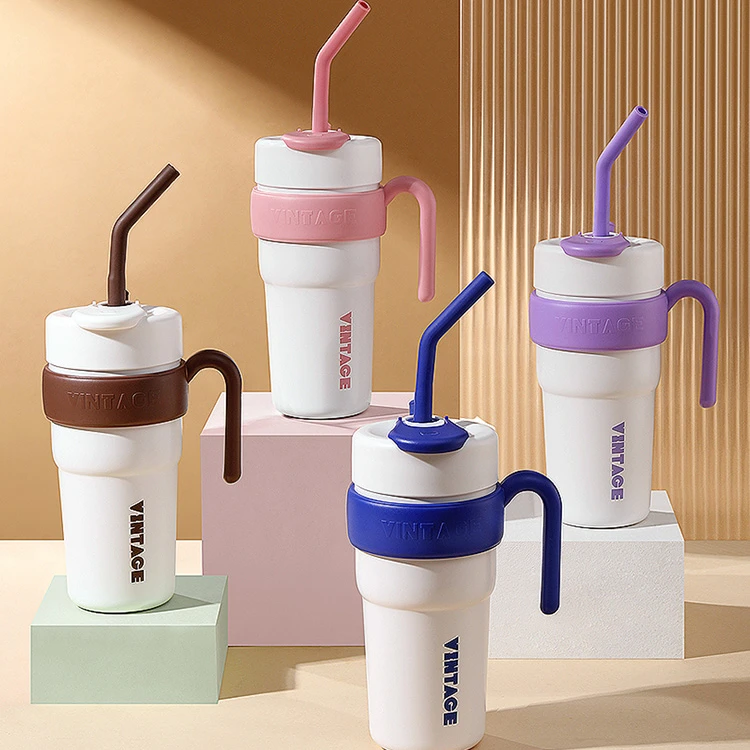 大容量女生直饮吸管杯高颜值陶瓷内胆学生办公杯家用保温杯