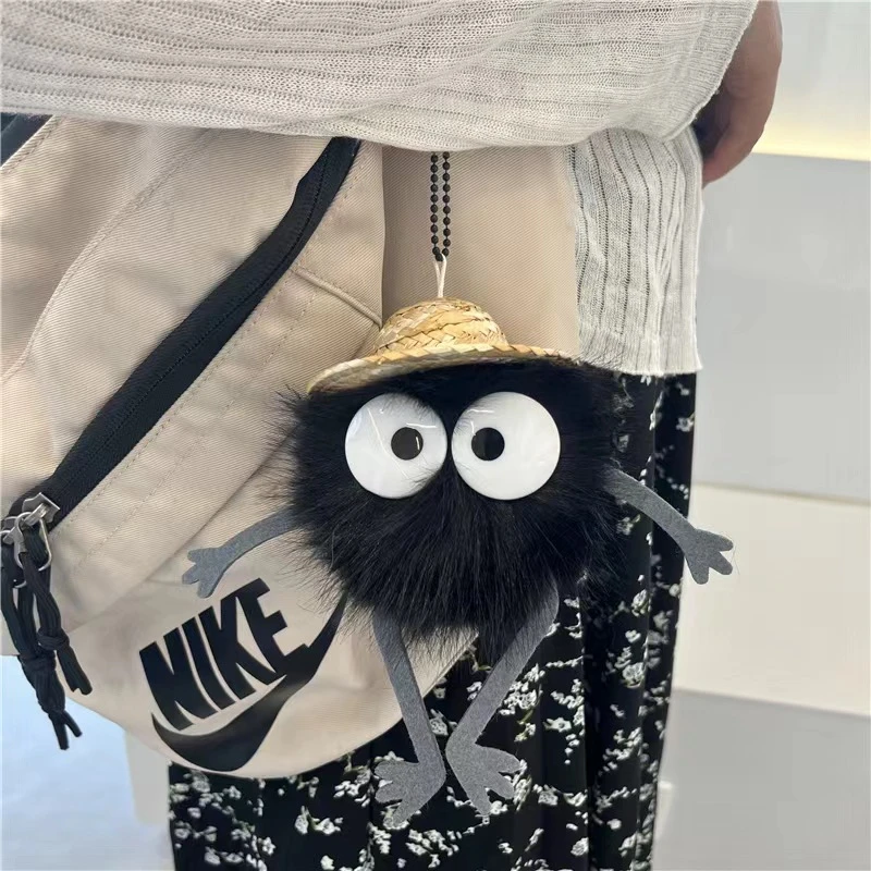 黑色草帽小煤球毛绒玩具驱霉运煤炭精灵可爱包包挂件拉线玩偶礼物