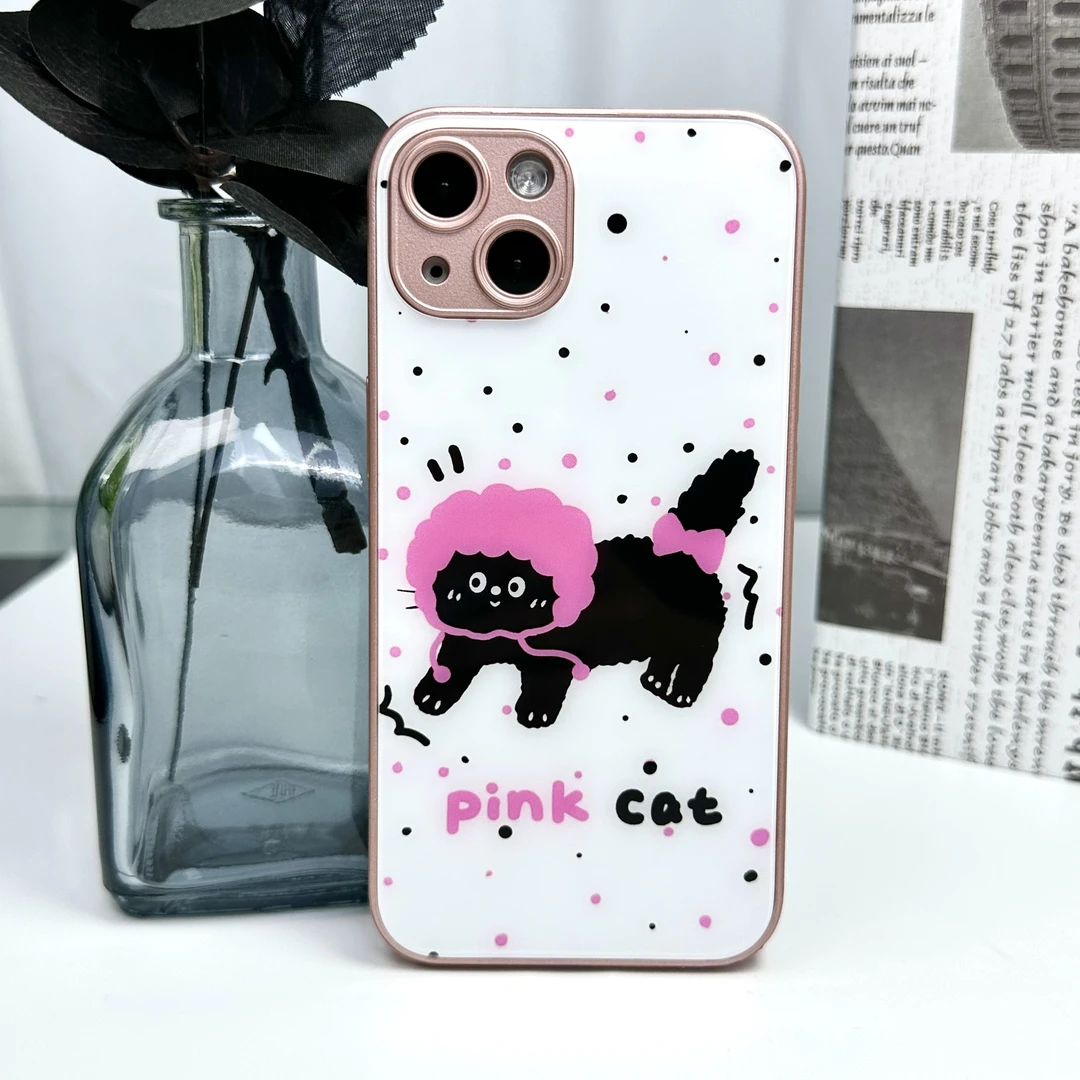 惊吓小猫液态玻璃苹果15手机壳可爱华为小米14三星全包oppovivoai