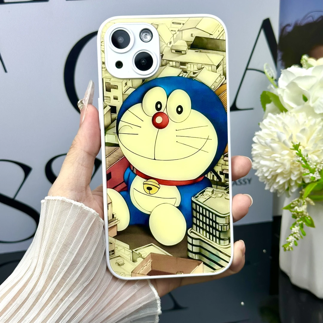 复古叮当猫液态玻璃苹果14手机壳华为小米卡通全包oppovivo回忆