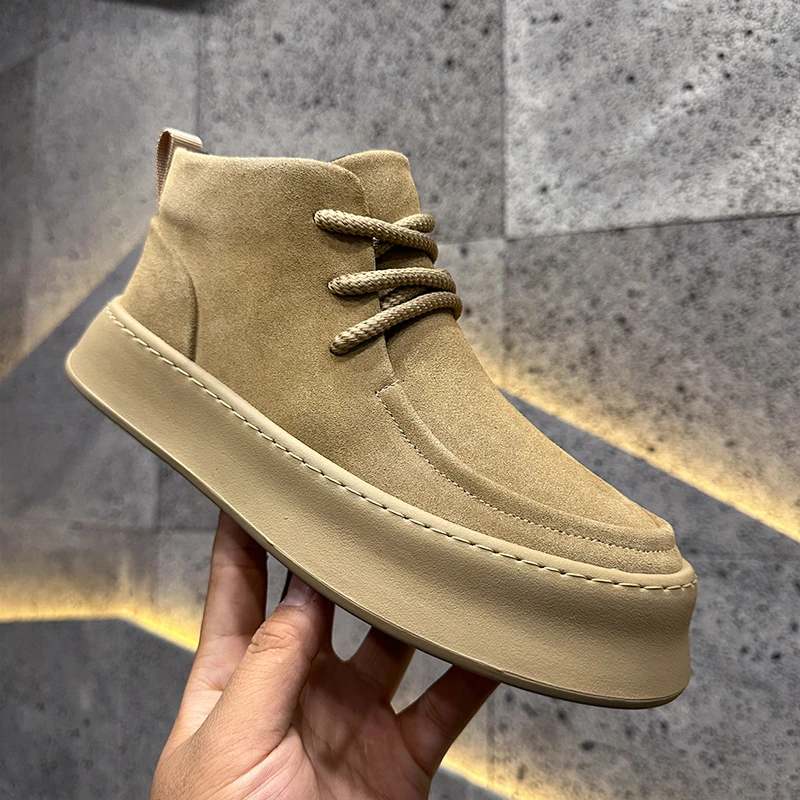 加绒保暖马丁靴厚底复古一脚蹬休闲皮鞋男鞋秋冬新款翻毛皮高帮鞋