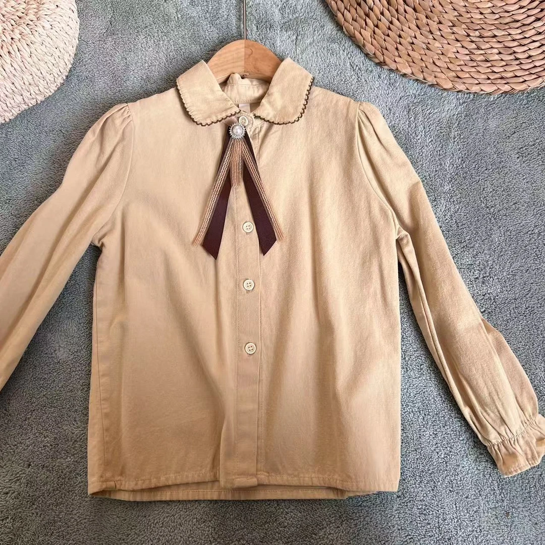 春秋新款衬衣宝宝翻领休闲百搭纯棉时尚纯色潮上衣外套儿童衬衫