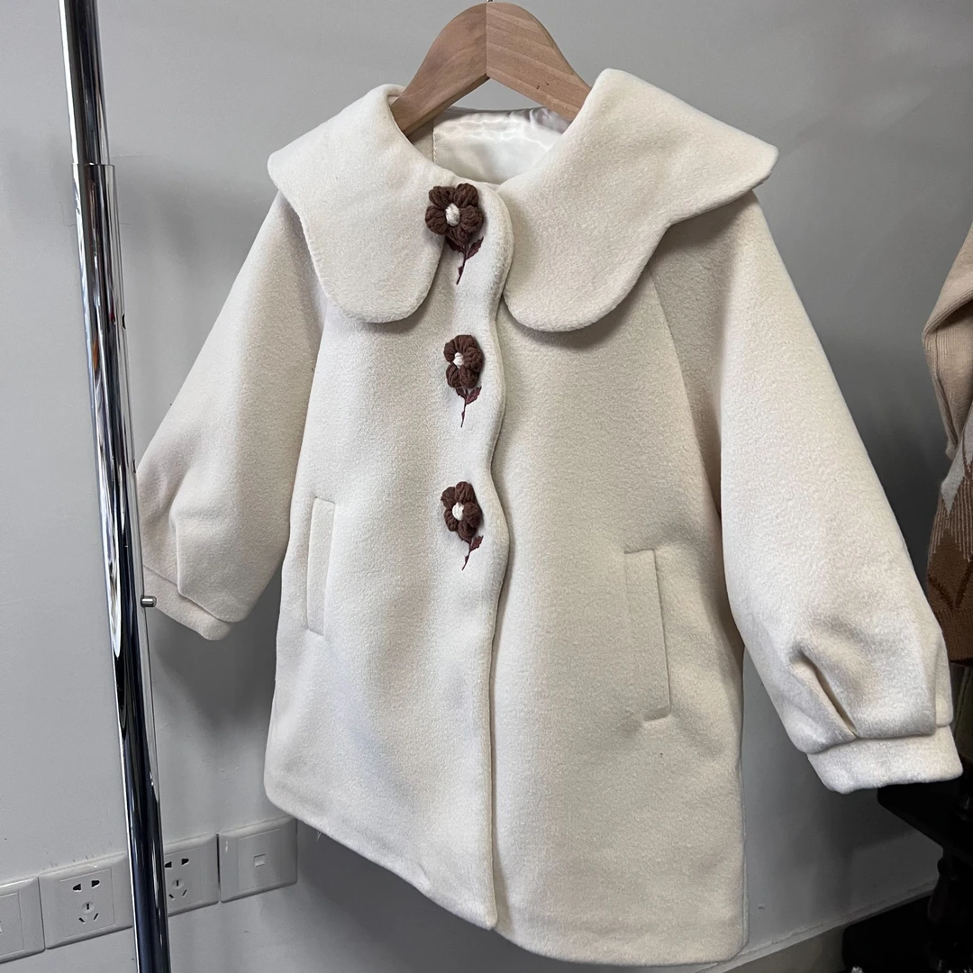 女童秋冬装新款儿童加厚妮子外套女宝宝中长款毛呢大衣学院风