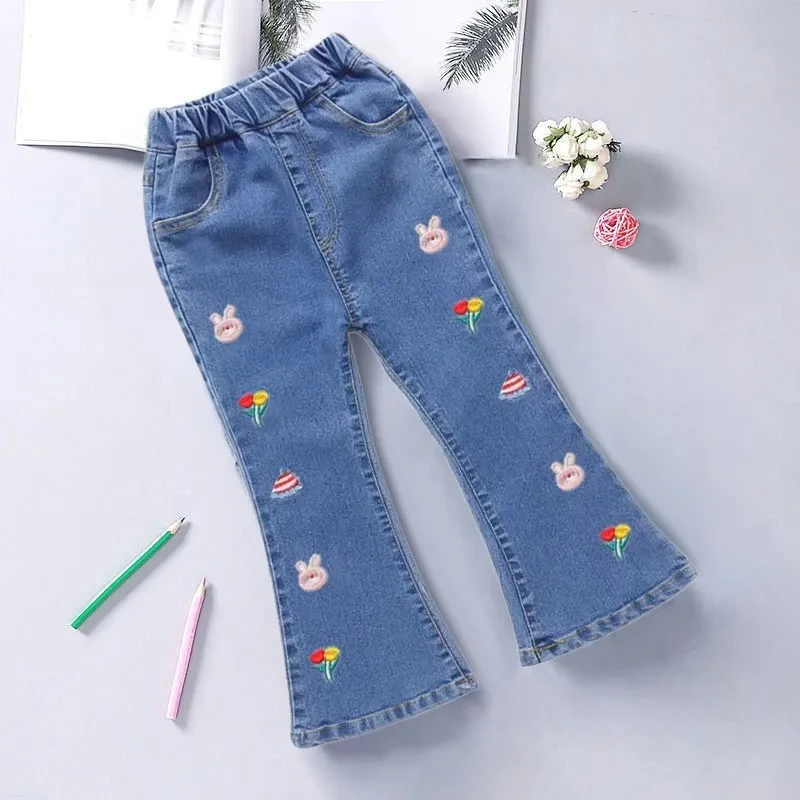 女童裤子春秋2054新款洋气宝宝长裤儿童牛仔裤女孩喇叭裤单裤外穿