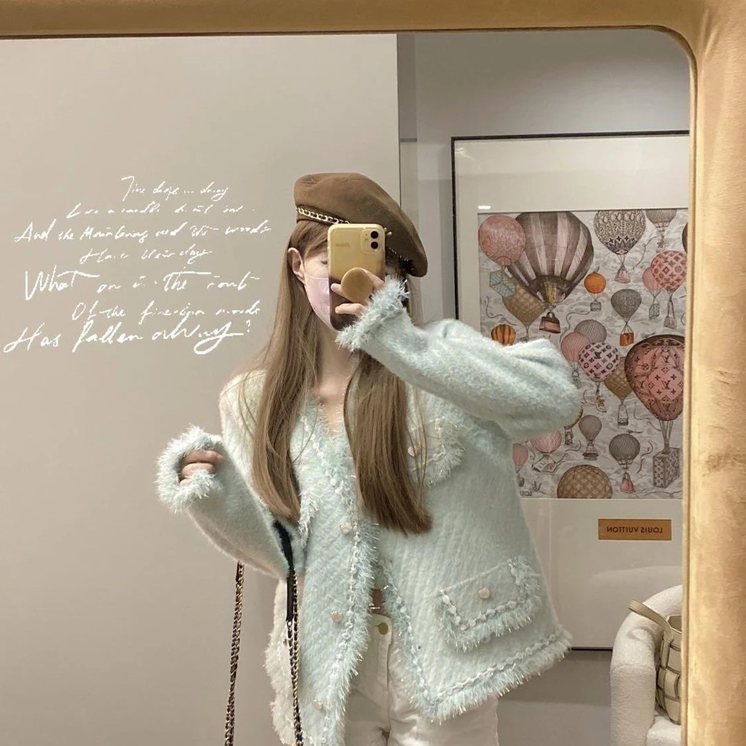 【现货+运费险】小香风外套女薄荷曼波绿色上衣名媛厚款高级外套