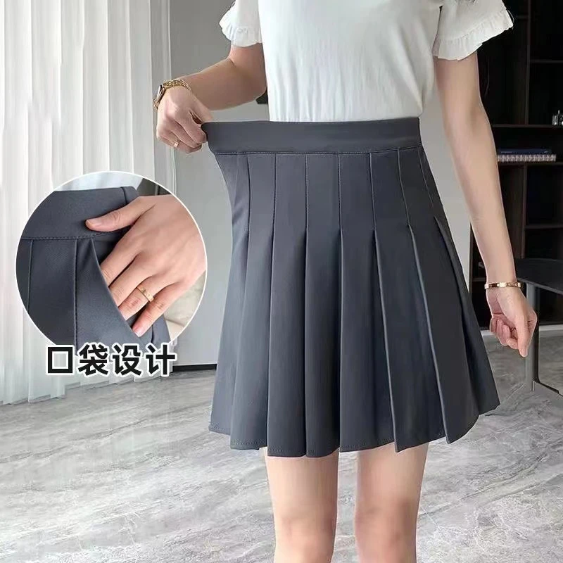 黑色短裙春夏2025年新款高腰百褶裙半身裙裙子显瘦大码女款A字裙