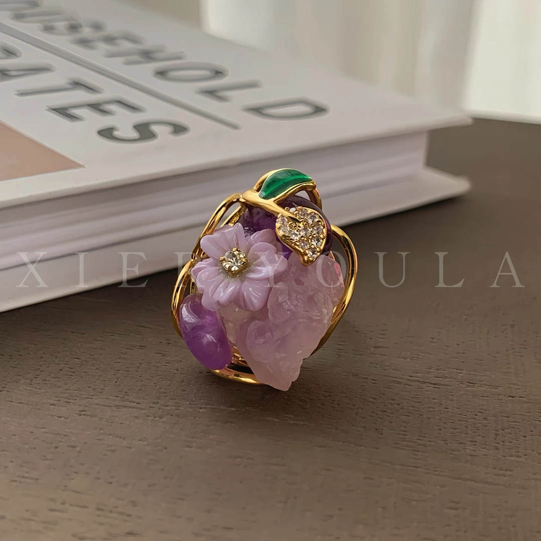 铜合金戒指 【喜儿ula】1-31-4轻奢法式复古花朵气质戒指