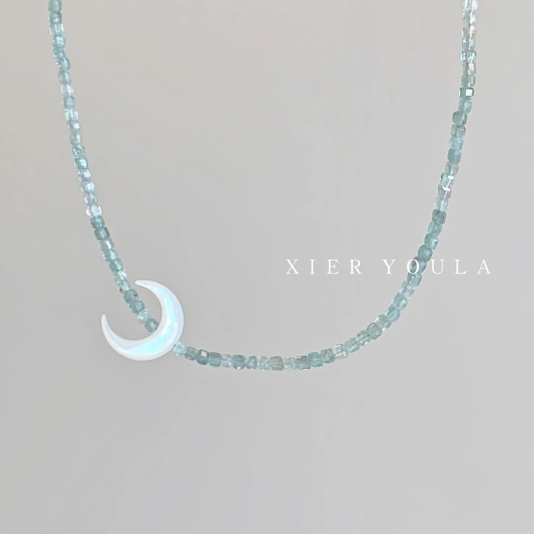 链子925银 【喜儿ula】5-1-18轻奢方糖月牙温柔仙气精致项链