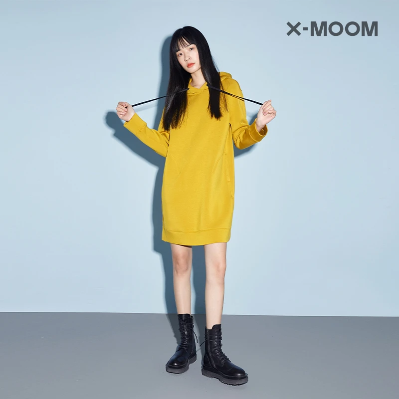 X-MOOM连帽卫衣女春潮ins中长款休闲宽松中长连衣裙女ZUCLZ16880