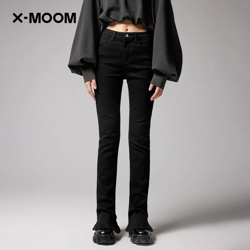 X--MOOM春秋新款修身显瘦设计感小众牛仔马蹄长裤女ZVQNN19169