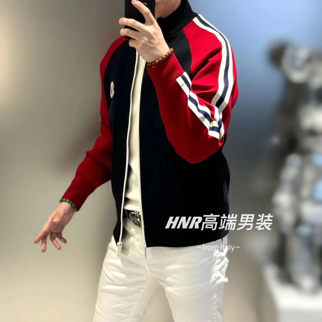 撞色拼接条纹新款高端男士外套时尚百搭潮流高品质夹克3903