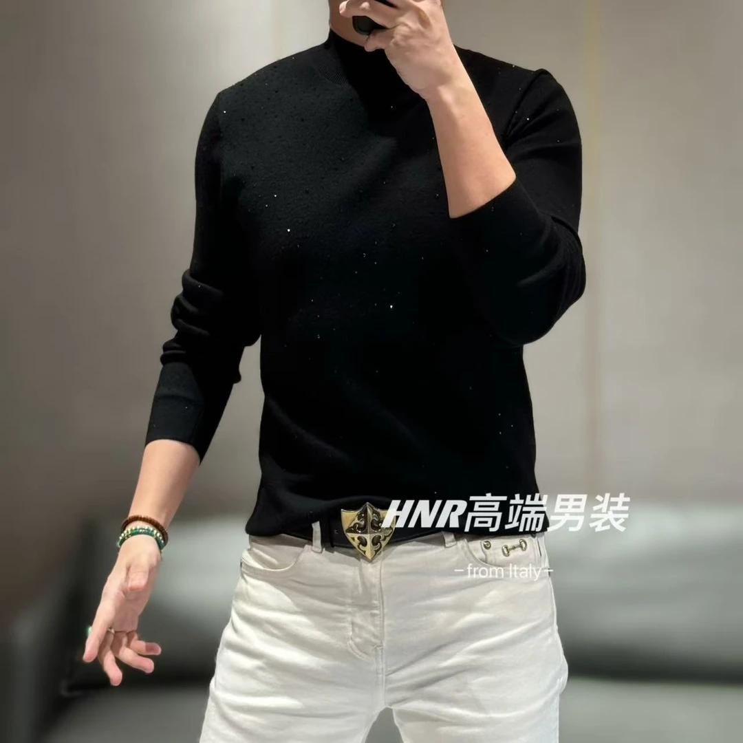 满天星烫钻工艺男士休闲秋冬百搭时尚打底长袖针织衫889