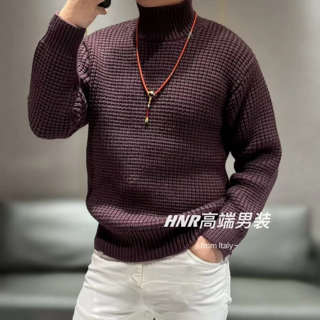 纯色粗针织半高领秋冬男士休闲百搭潮流针织衫2497