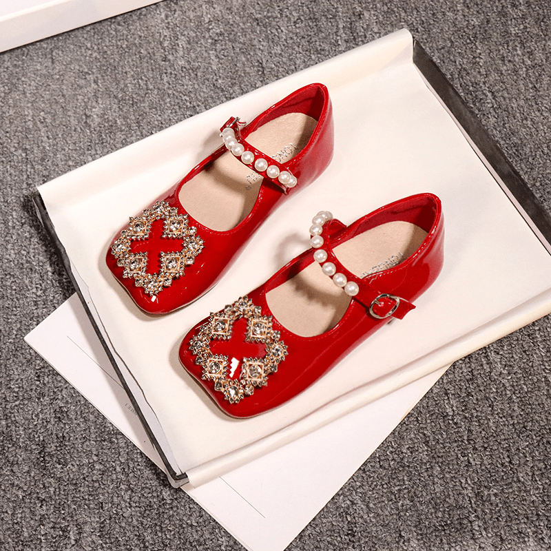 公主鞋女童单鞋2024春冬新款儿童软底小皮鞋宝宝表演水晶鞋舞蹈鞋