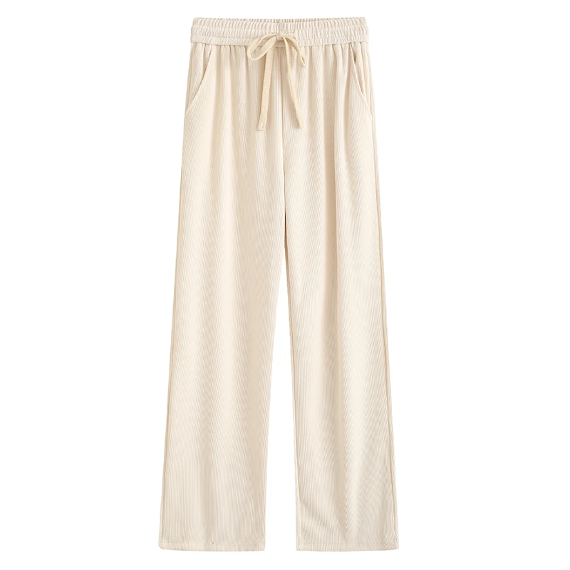 运动垂感阔腿休闲裤女秋季高腰皱皱设计感小众松紧腰坑条拖地裤子