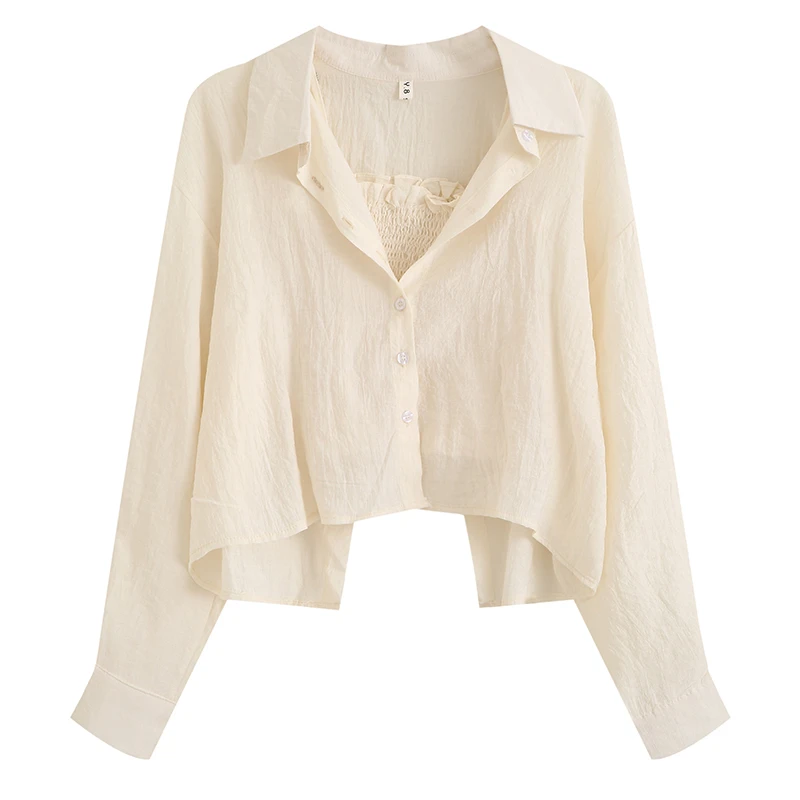 甜辣风两件套衬衫女长袖后开叉设计感小众小个子气质穿搭吊带小衫