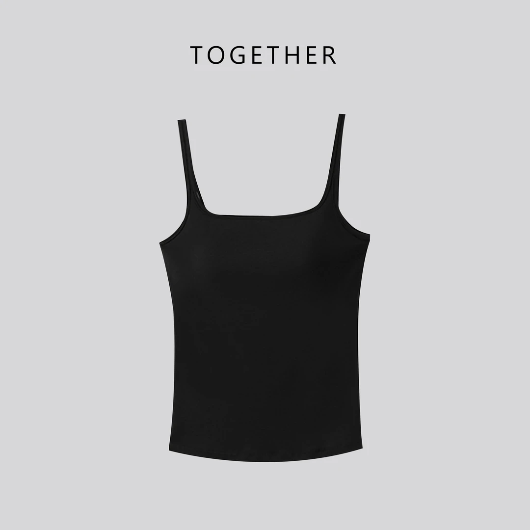 【PENGXIAXI专属】夏季蚕丝方领乳胶胸垫吊带衫W1550