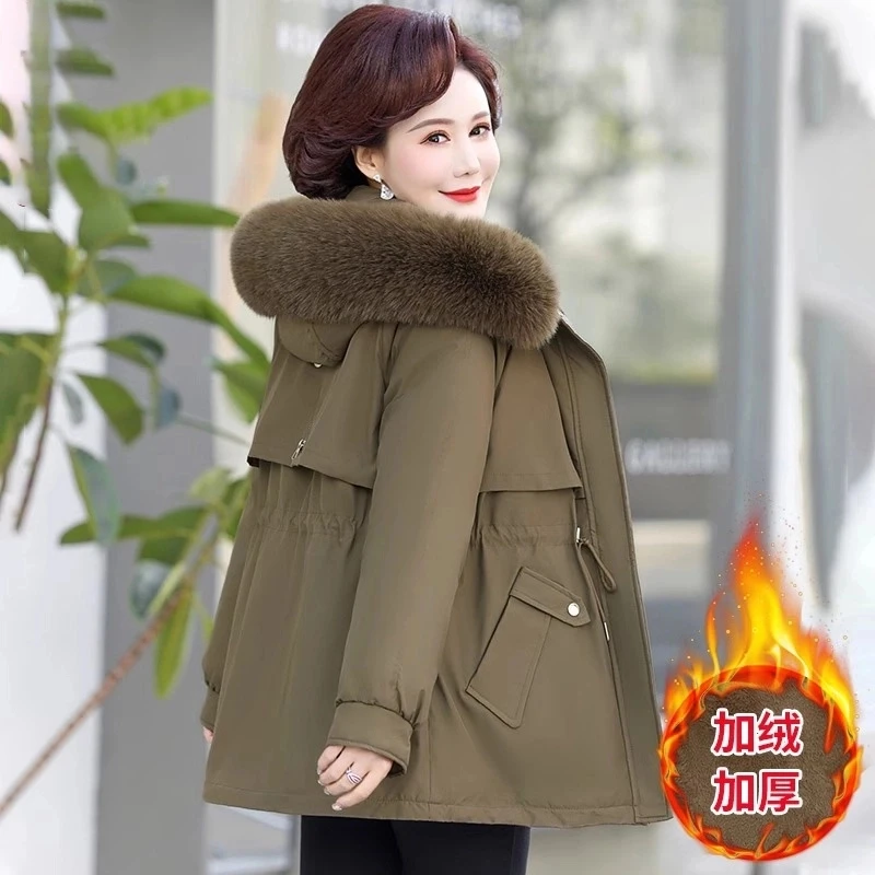 罗蒙中年妈妈冬装外套派克服棉袄子中老年人女冬季加绒加厚棉衣服