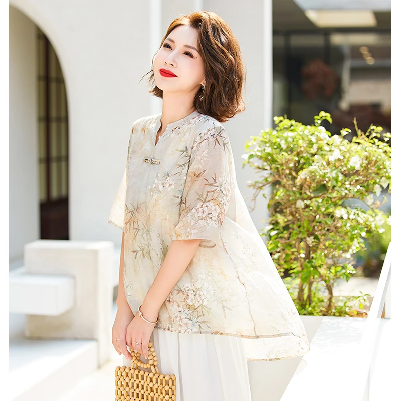 罗蒙母亲节妈妈夏装衬衫套装女2024新款洋气套装中老年女装小衫