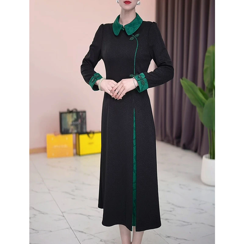 罗蒙时尚2024年新款优雅气质中长款连衣裙减龄裙子