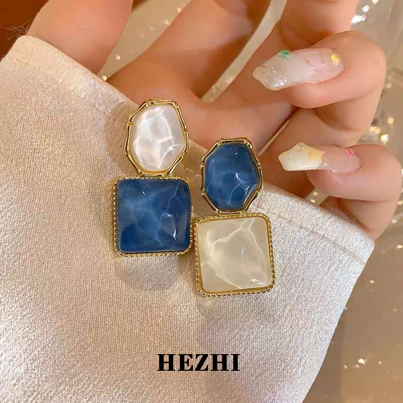 铜合金耳饰 【蓝色多瑙河】法式高级感水波纹耳环小众设计女E010ins