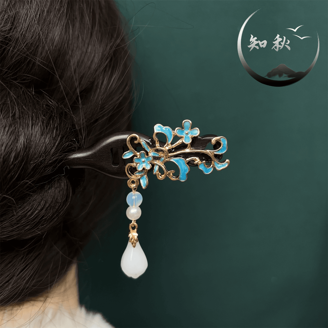 黑檀木发簪【繁花】新款新中式国风古风头饰汉服盘发发钗簪子a124